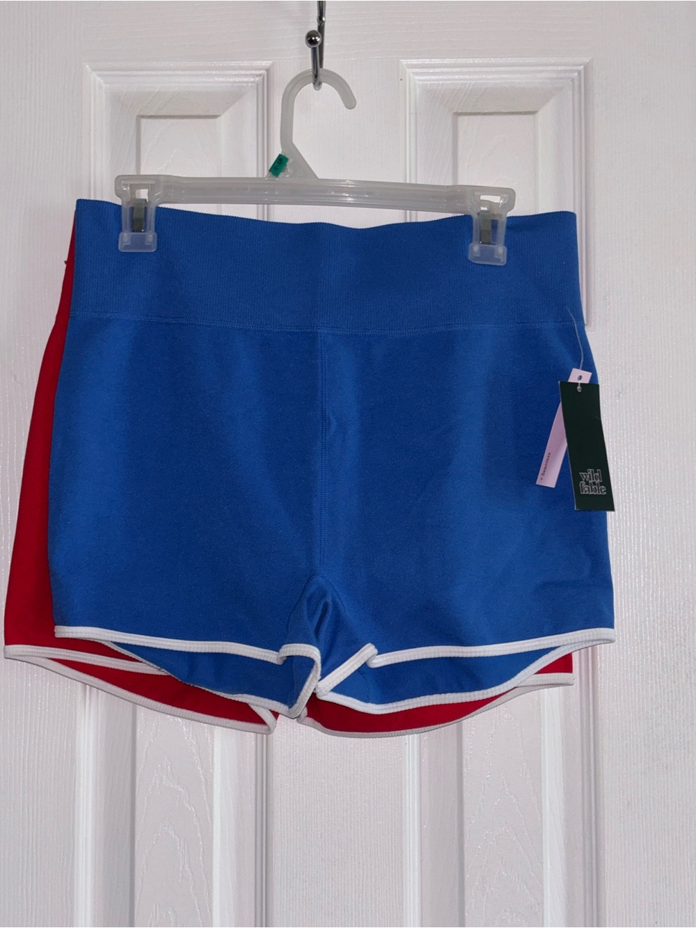Women's Blue Athletic Shorts with Red Side Panels